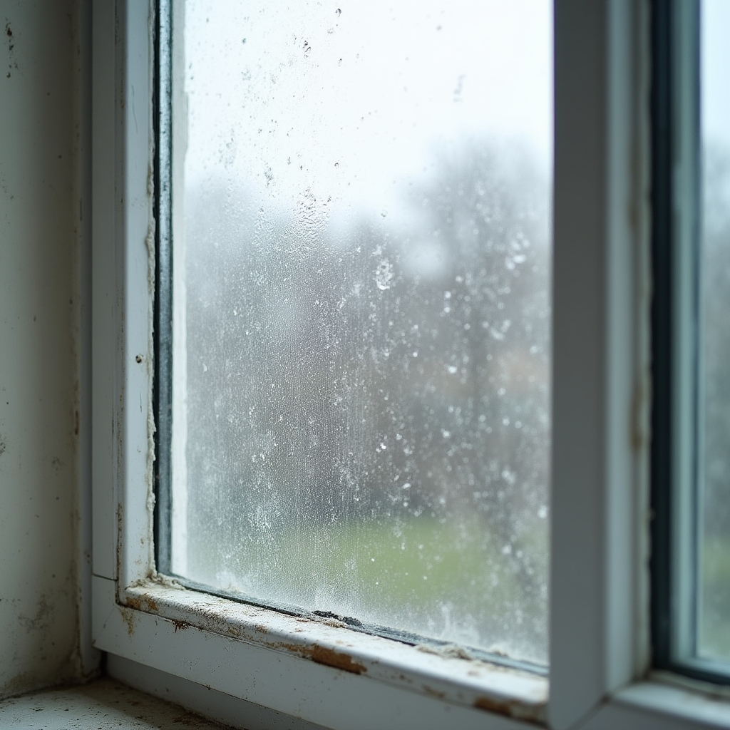 Brudne okno mieszkalne przed myciem w Gdańsku